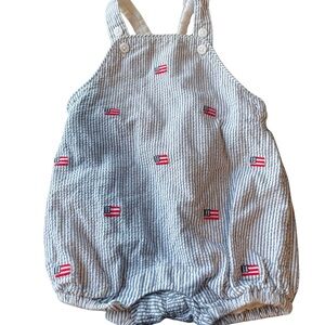 Janie and Jack seersucker Romper with Flag Embroidery